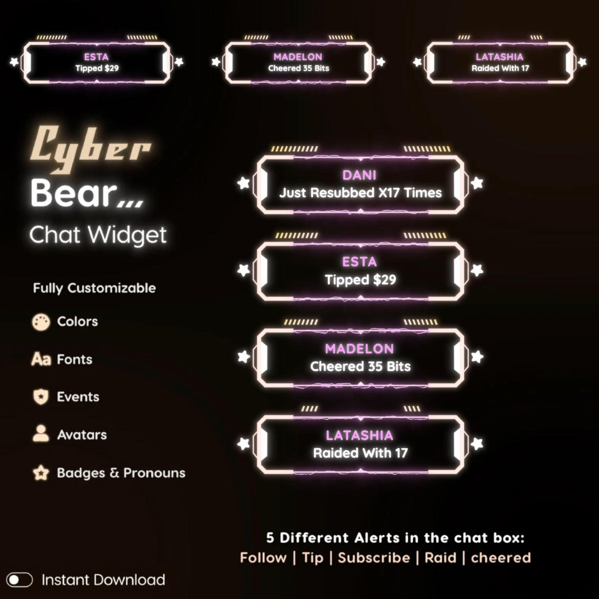 Cyber Bear Twitch Chat Widget | Neon Chat Overlay | Fully Customizable for StreamElements | OBS