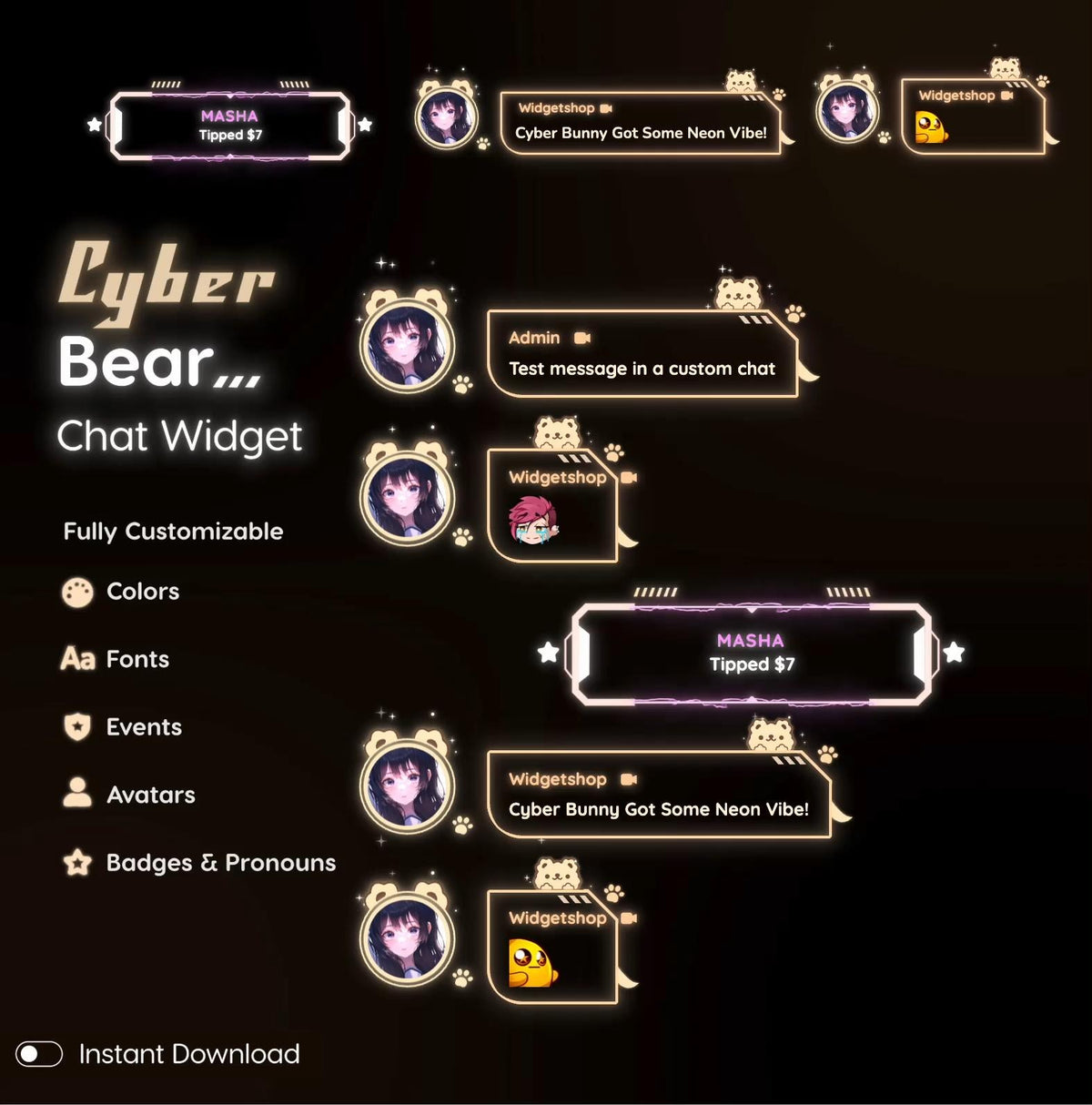 Cyber Bear Twitch Chat Widget | Neon Chat Overlay | Fully Customizable for StreamElements | OBS
