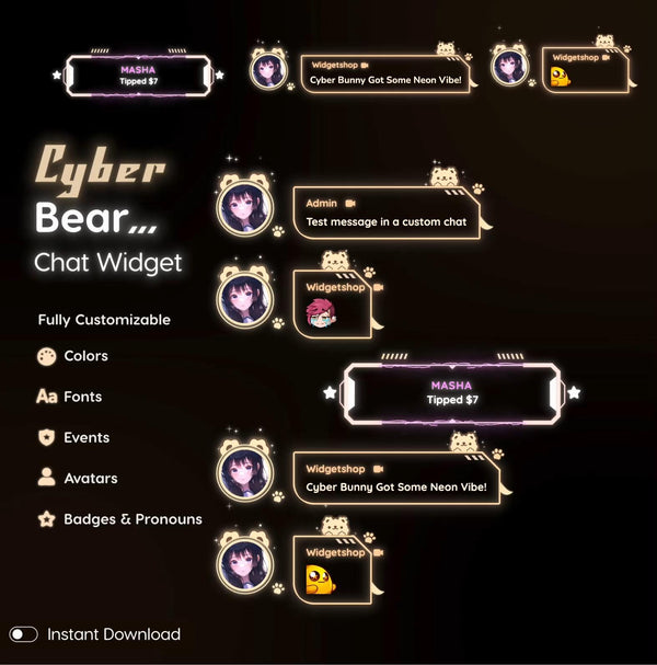 Cyber Bear Twitch Chat Widget | Neon Chat Overlay | Fully Customizable for StreamElements | OBS