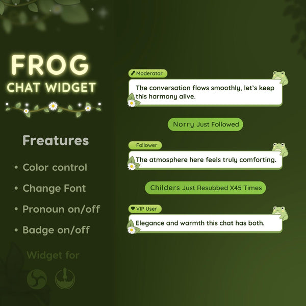 Froggy Twitch Chat Widget | Cottagecore Chat Overlay | Cozy Green StreamElements | OBS