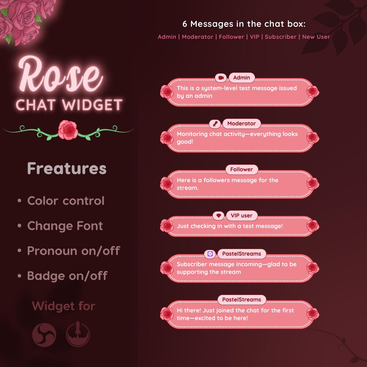 Rose Chat Widget | Pink Floral Twitch Overlay for StreamElements (Digital Download)