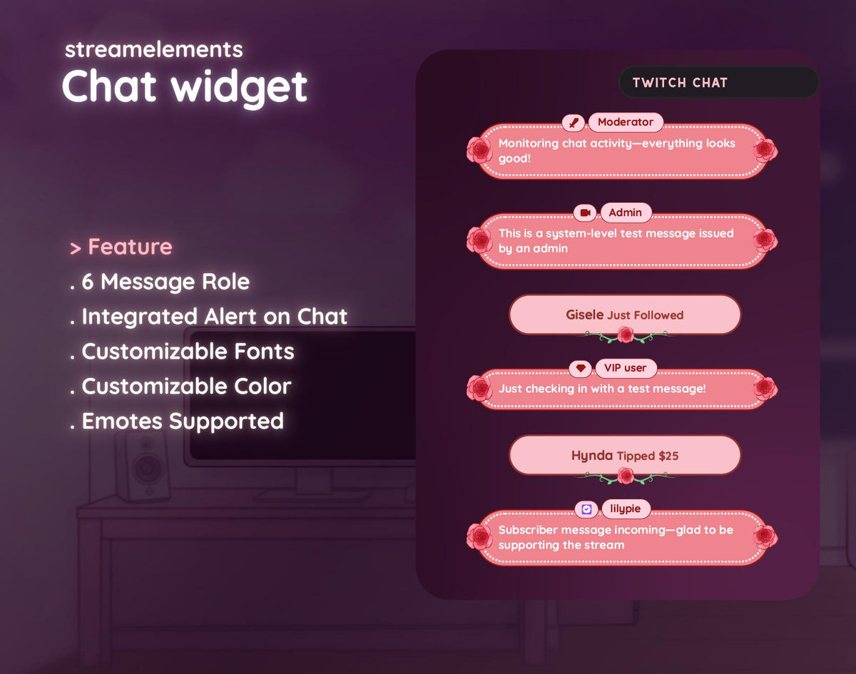 Floral Pink Rose Twitch Stream Overlay Pack | Romantic Gaming Room Package | Animated Screens | OBS