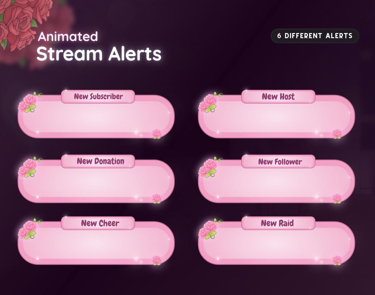 Floral Pink Rose Twitch Stream Overlay Pack | Romantic Gaming Room Package | Animated Screens | OBS