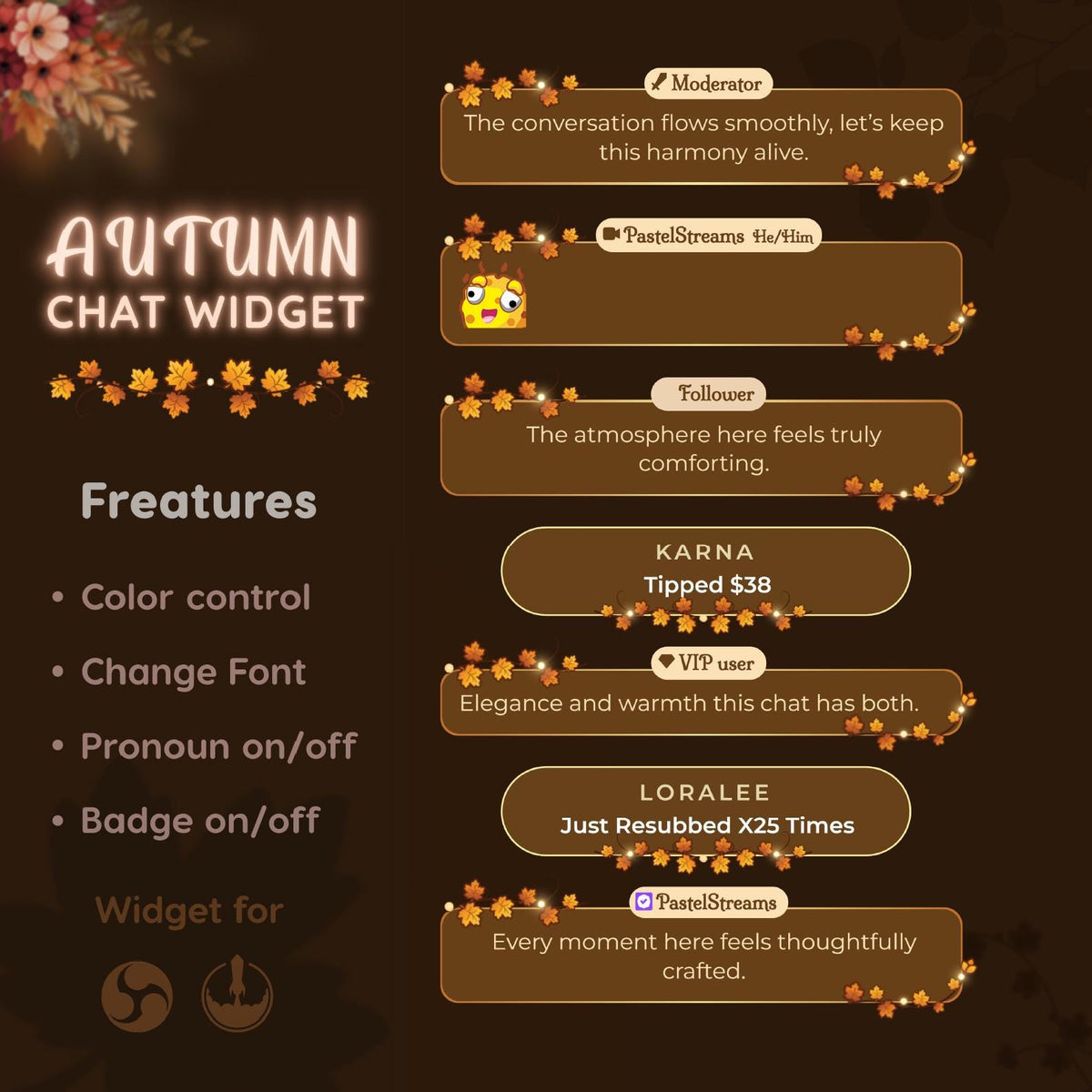 Autumn Chat Widget for Twitch | Cozy Fall StreamElements Overlay (Digital Download)