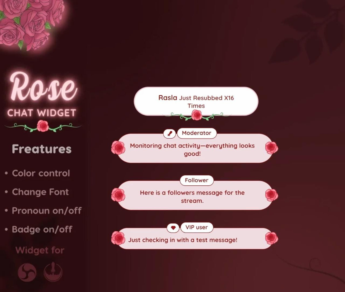 Rose Chat Widget for StreamElements | Light Pink Floral Twitch Overlay (Digital Download)
