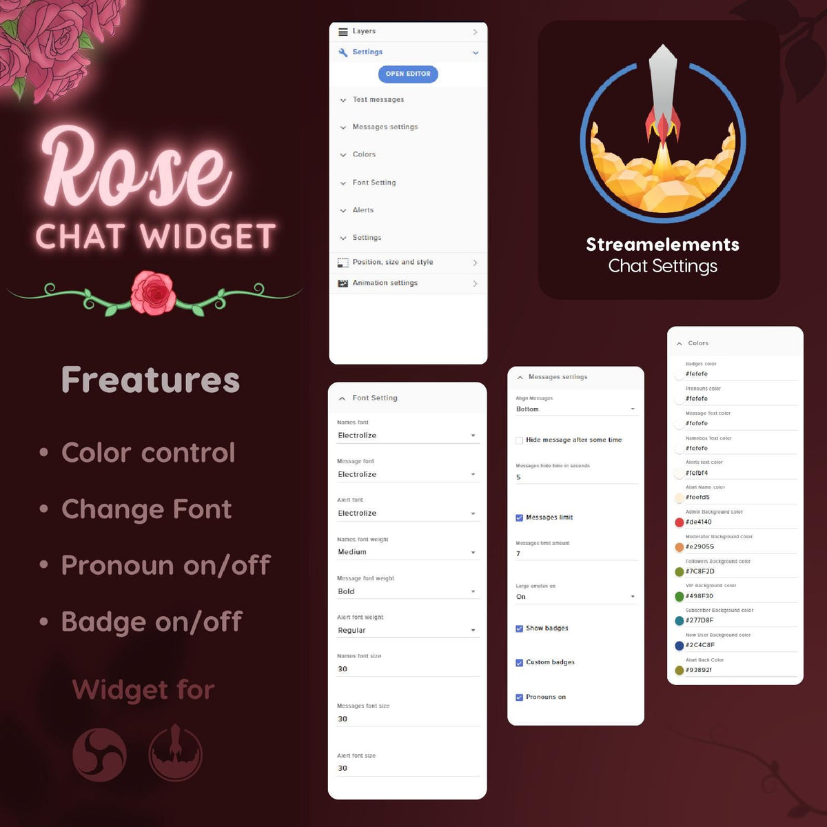 Rose Chat Widget for StreamElements | Light Pink Floral Twitch Overlay (Digital Download)