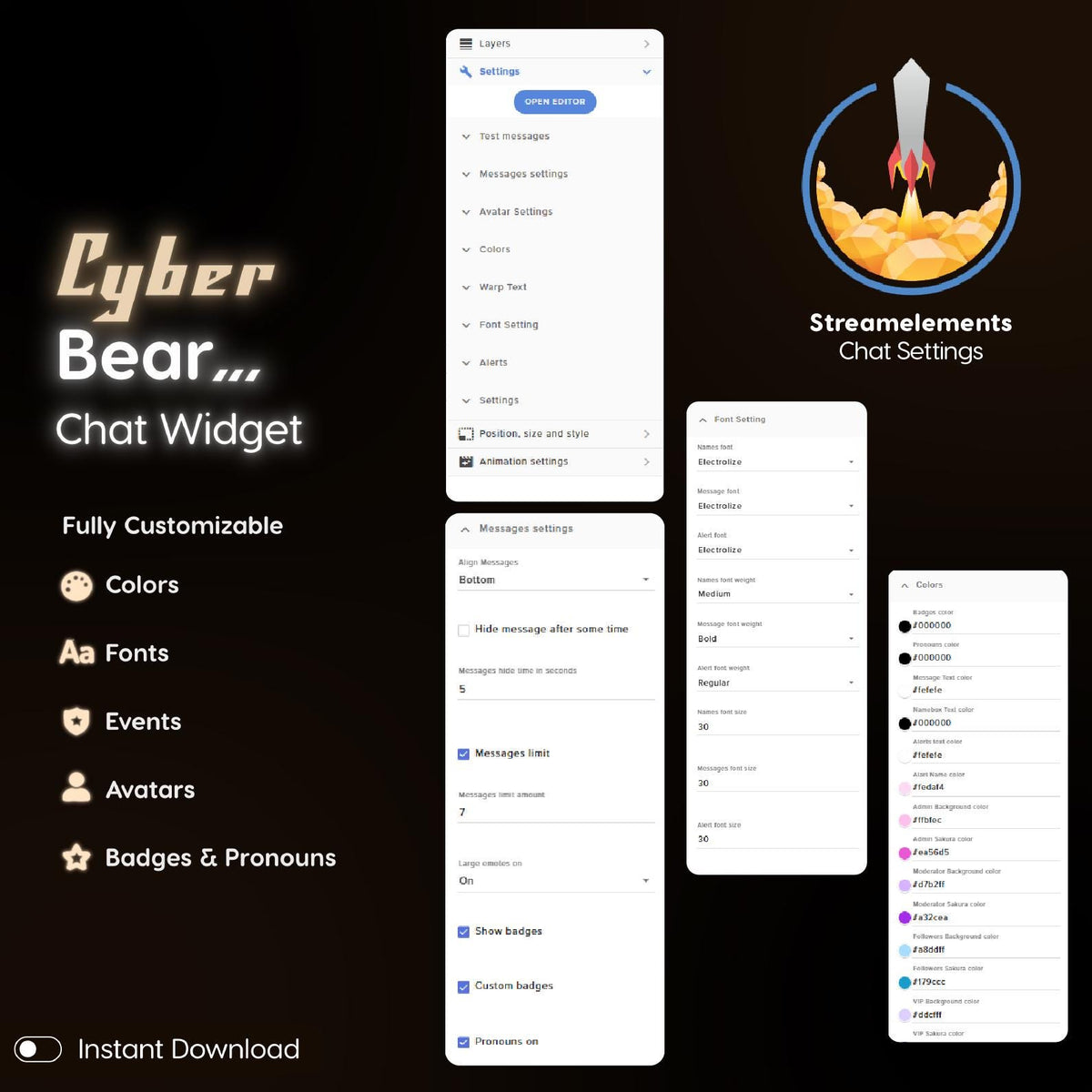 Cyber Bear Twitch Chat Widget | Neon Chat Overlay | Fully Customizable for StreamElements | OBS