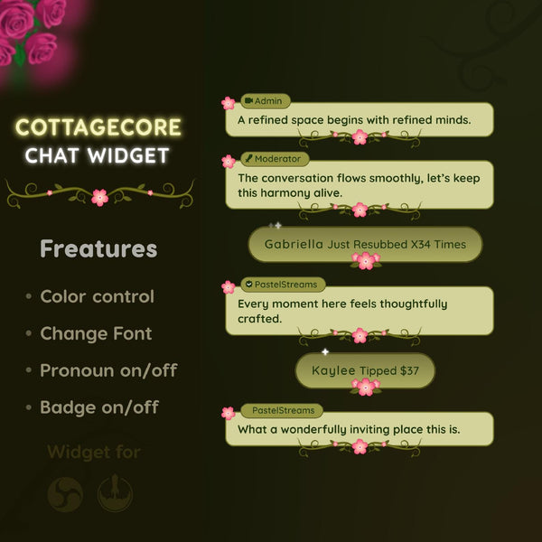 Cottagecore Twitch Chat Widget | Cozy Floral Stream Overlay | StreamElements | OBS