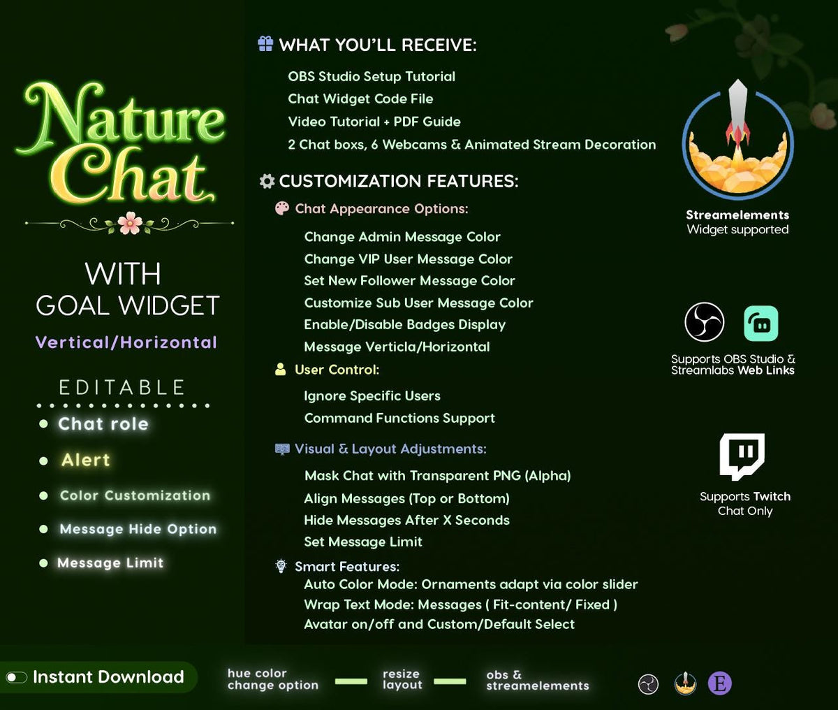 Nature Twitch Chat Widget | Nature Vine Overlay | StreamElements | OBS