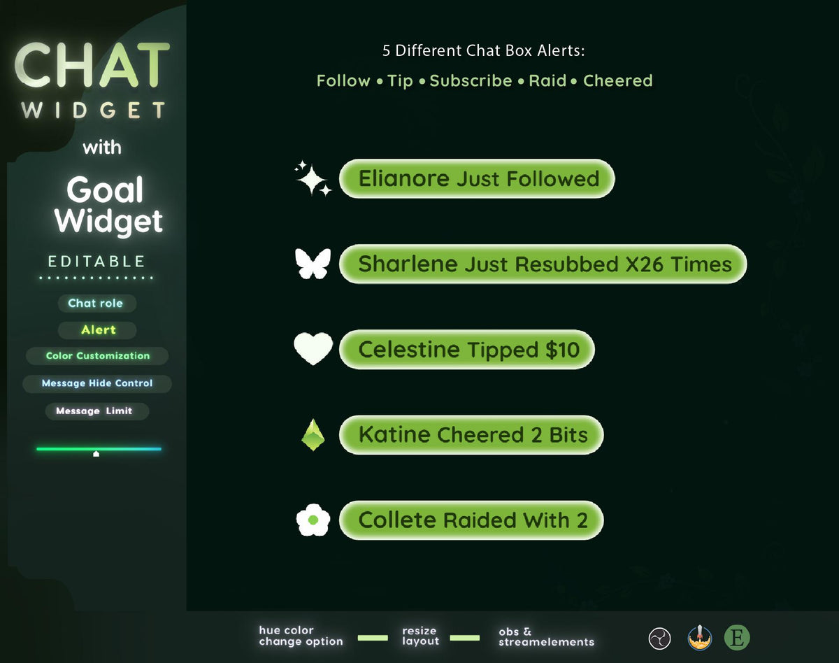 Nature Plant Twitch Chat Overlay | glassy Avatar widget for Streamelements and Obs (digital download)