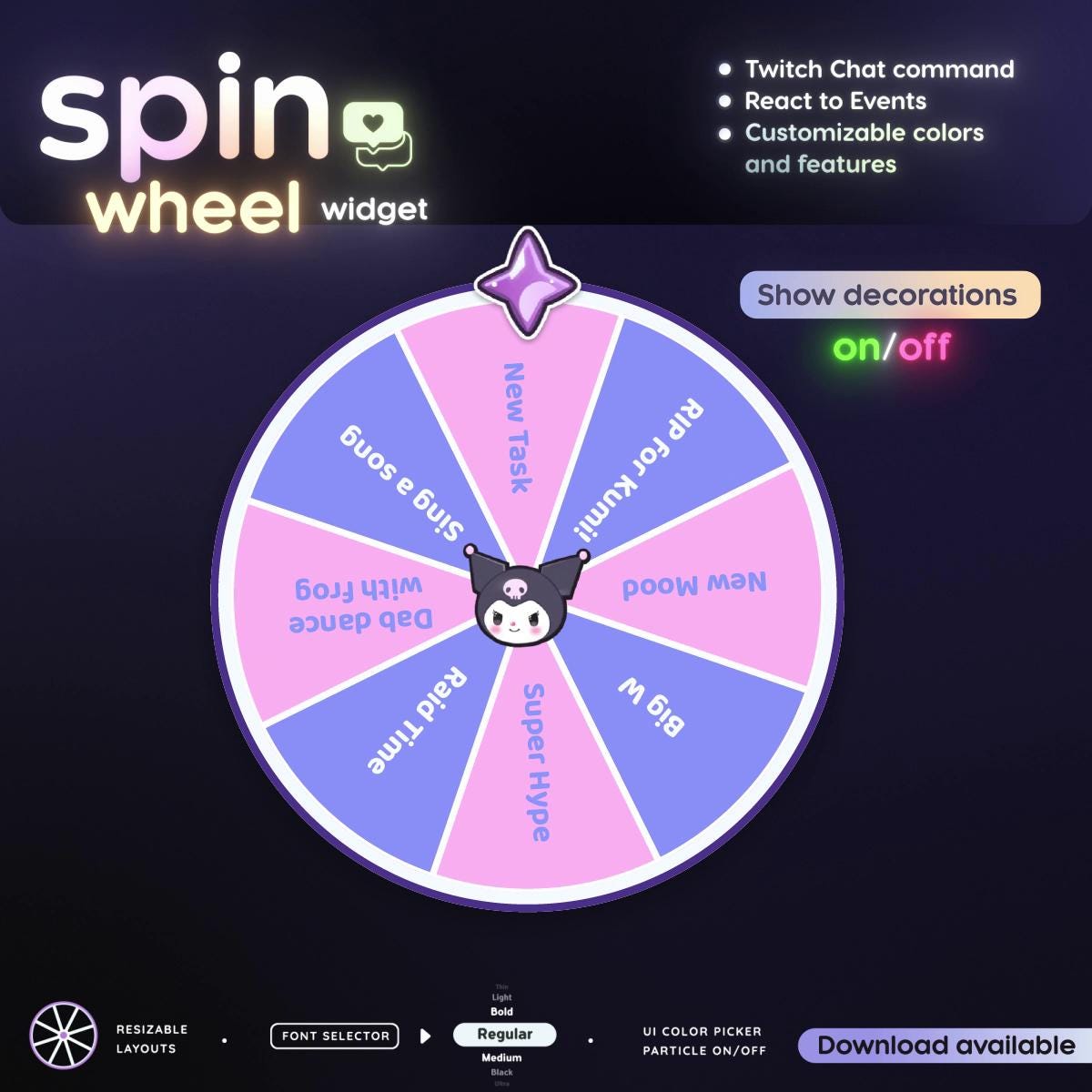Interactive Twitch Spin Wheel Widget | React to Events | Customizable Chat Command Overlay (Digital Download)