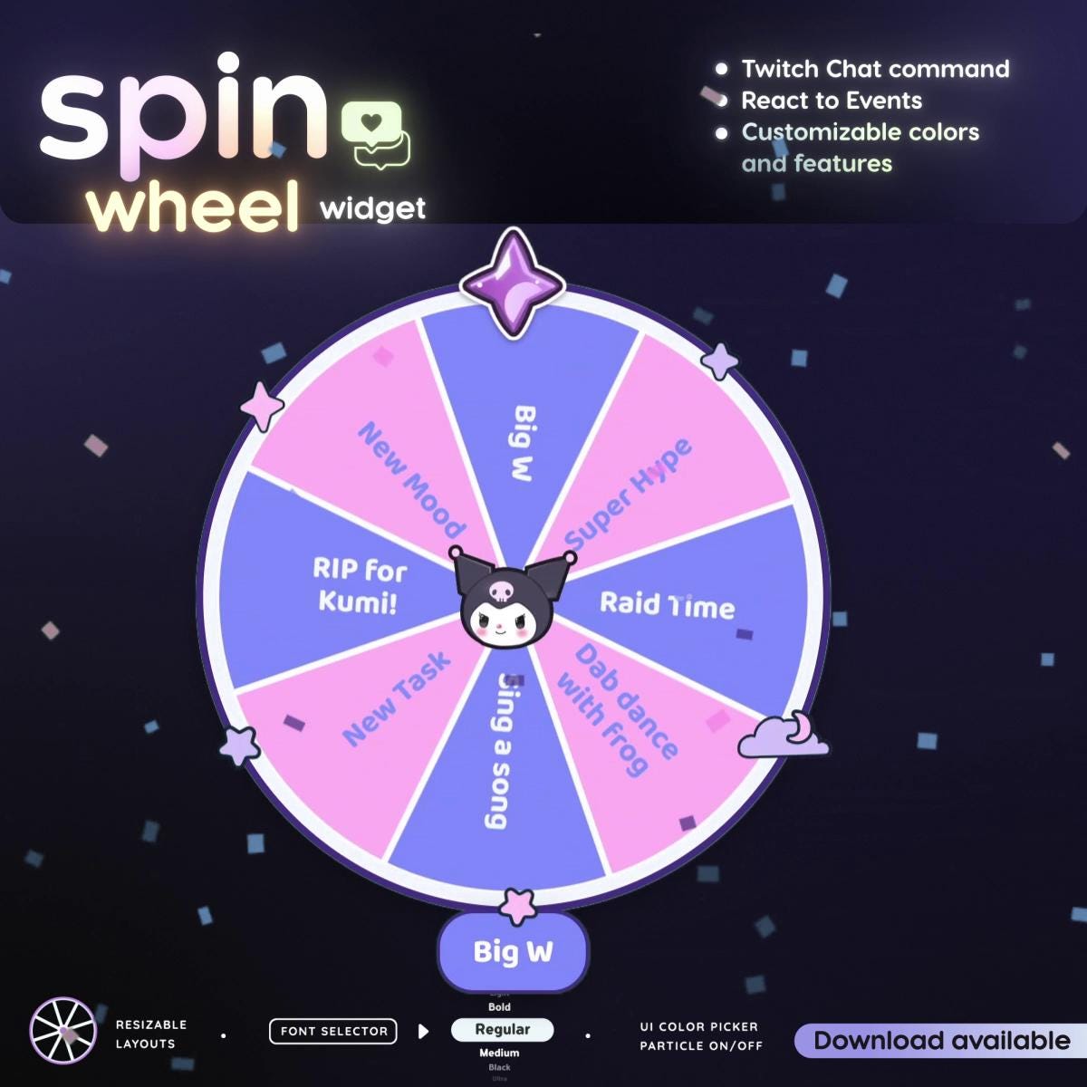 Interactive Twitch Spin Wheel Widget | React to Events | Customizable Chat Command Overlay (Digital Download)