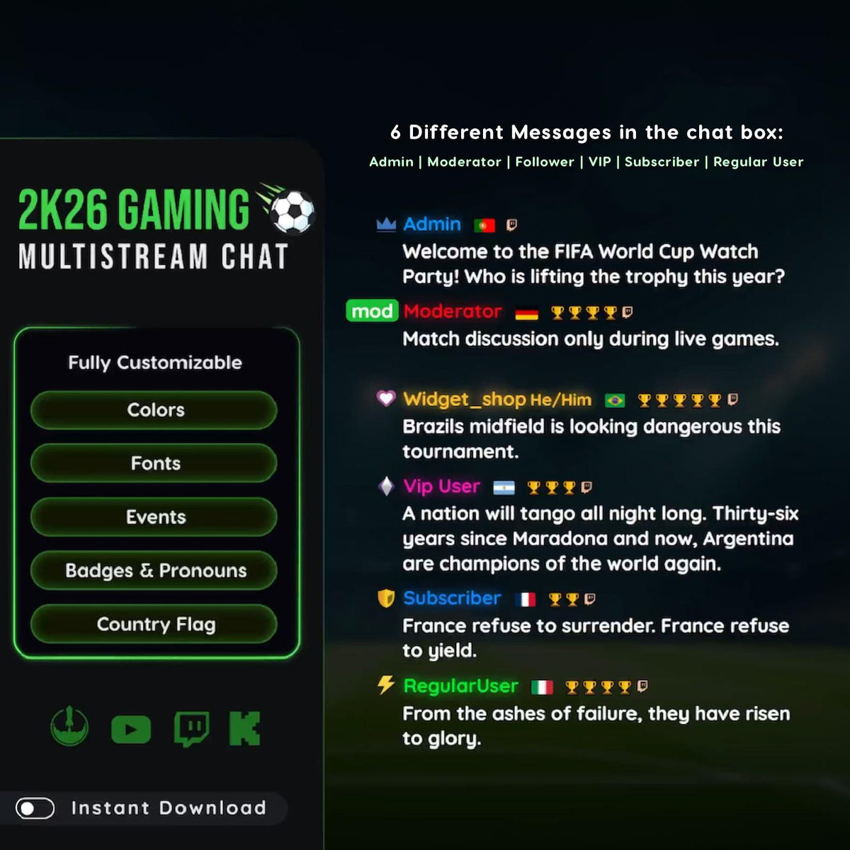 Multi Platform Stream Chat Widget | Twitch, YouTube, Kick Overlay (Digital Download)