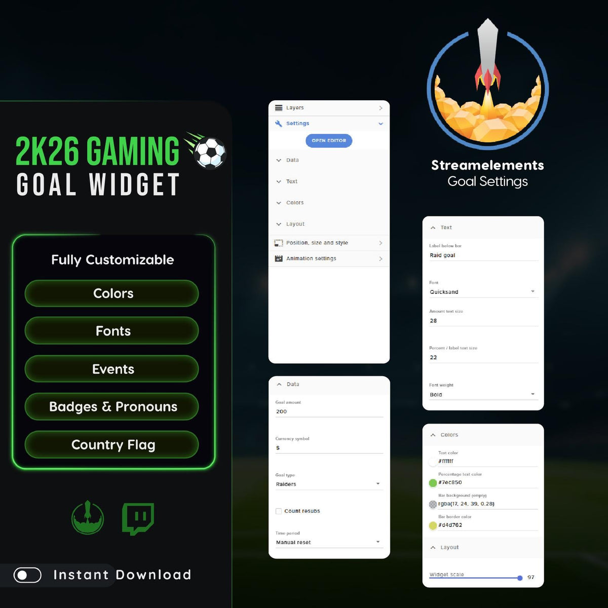 Football Goal Bar Stream Overlay for Twitch | Animated Soccer Donation Goal Widget | StreamElements OBS