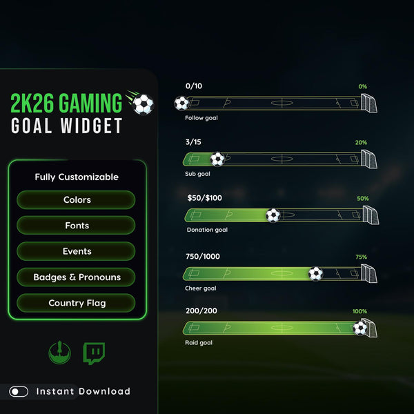 Football Goal Bar Stream Overlay for Twitch | Animated Soccer Donation Goal Widget | StreamElements OBS