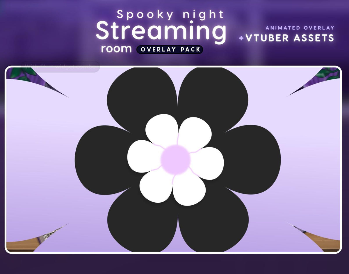 Spooky Night Streaming Room Twitch Overlay Pack | cat overlay | Pastel purple |  Halloween chat widget