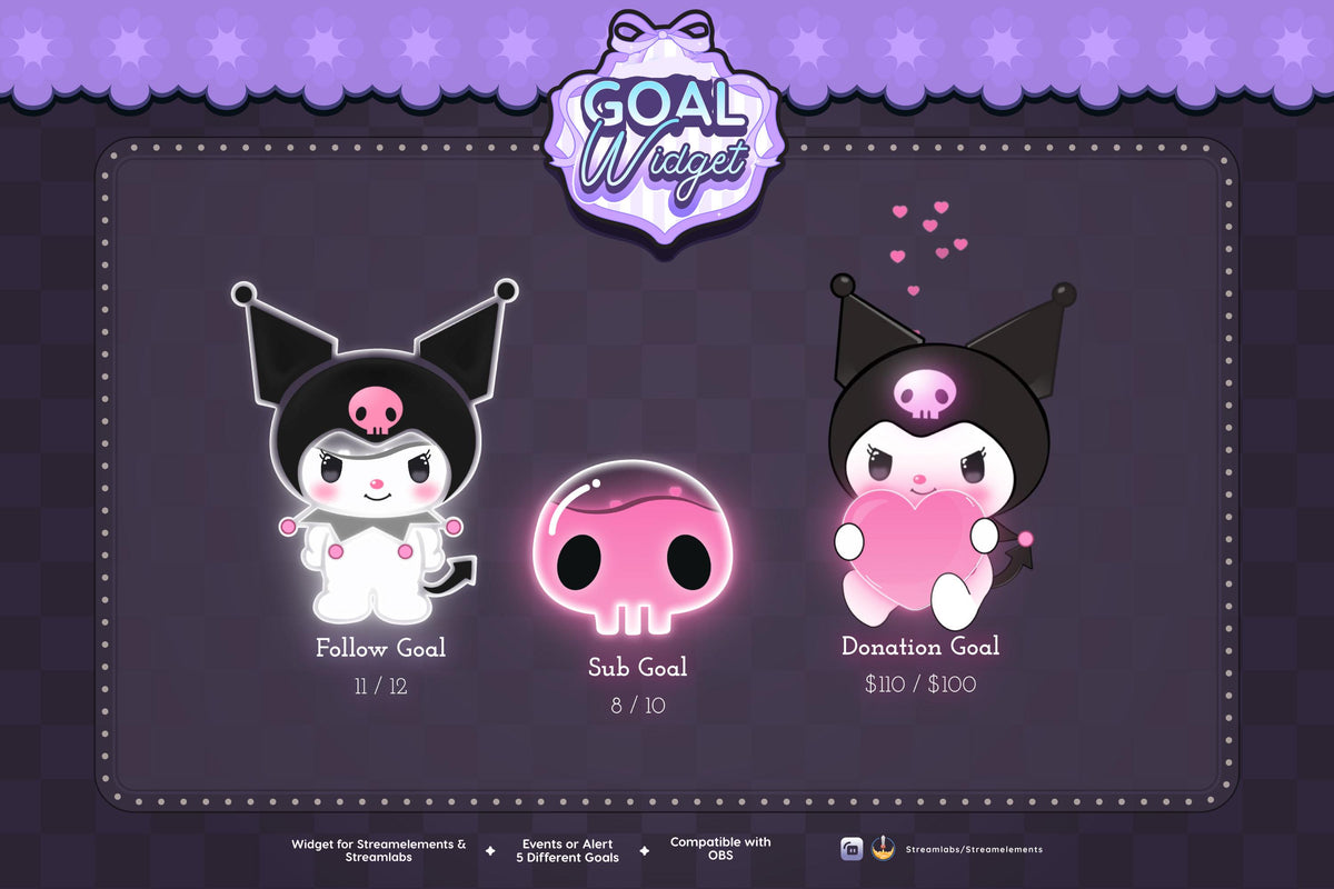 Cute Chibi Package Goal Widget | Customizable Twitch Stream Overlay (Streamlabs/Streamelements)