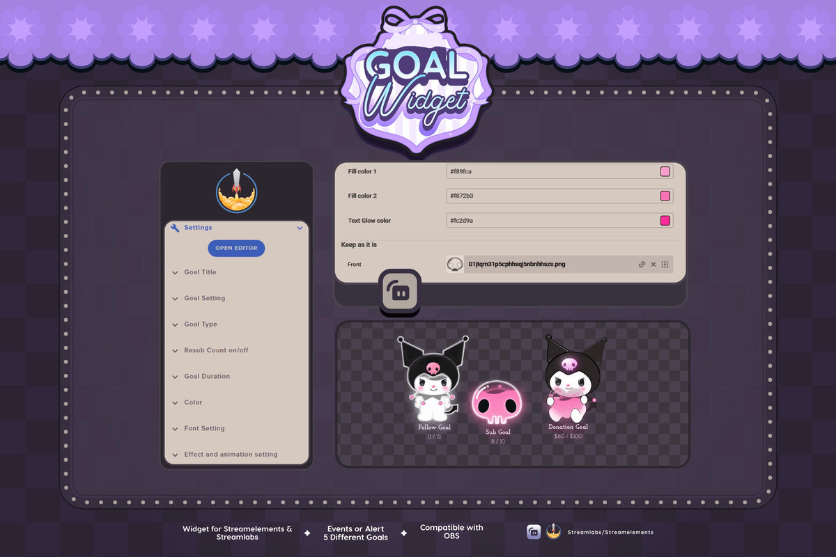 Cute Chibi Package Goal Widget | Customizable Twitch Stream Overlay (Streamlabs/Streamelements)