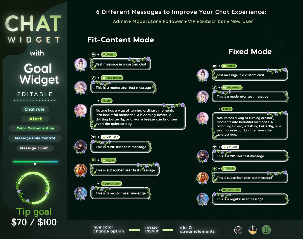 Nature Plant Twitch Chat Overlay | glassy Avatar widget for Streamelements and Obs (digital download)