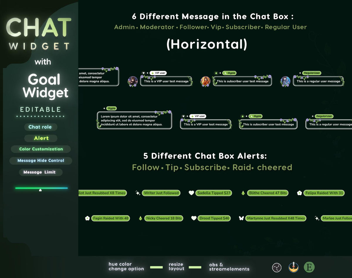 Nature Plant Twitch Chat Overlay | glassy Avatar widget for Streamelements and Obs (digital download)