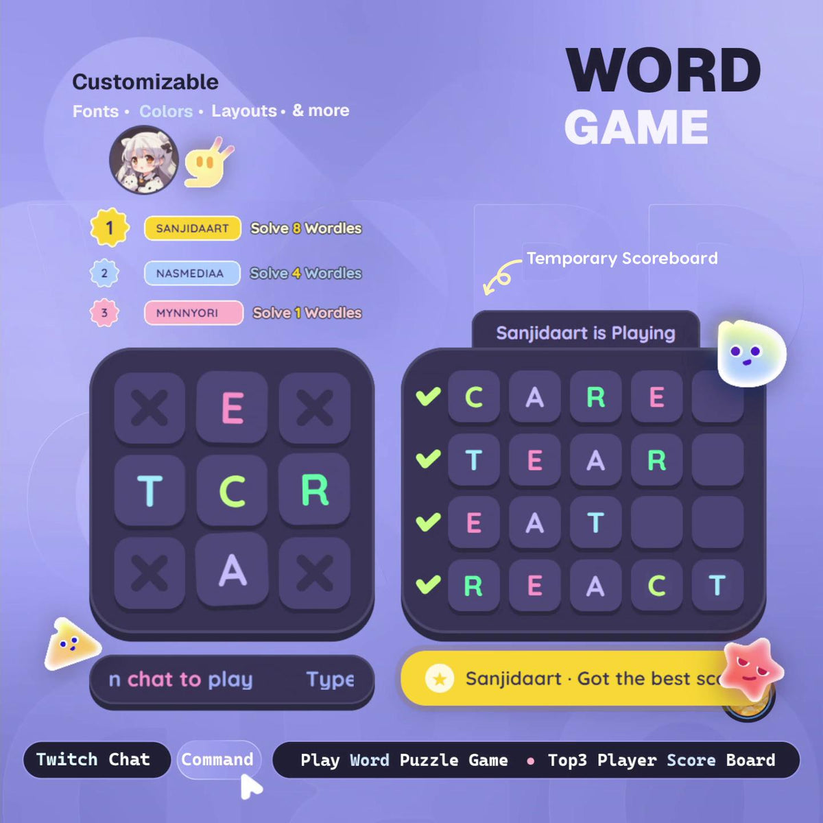Twitch Word Game Widget | Interactive Chat Word Game for StreamElements | Animated Leaderboard & Hall of Fame | Stream Overlay