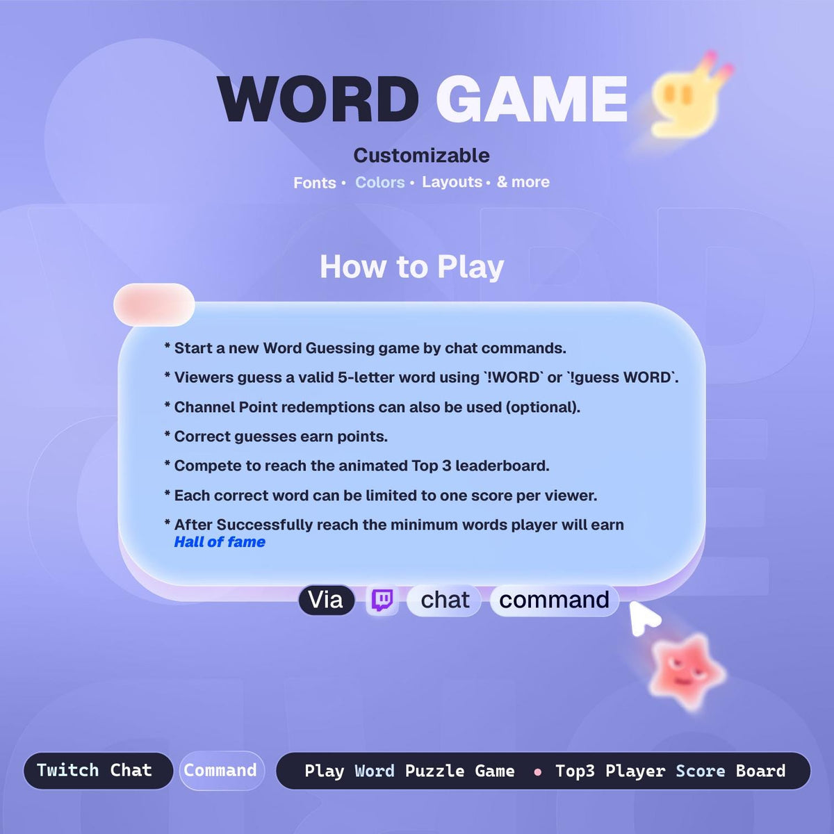 Twitch Word Game Widget | Interactive Chat Word Game for StreamElements | Animated Leaderboard & Hall of Fame | Stream Overlay