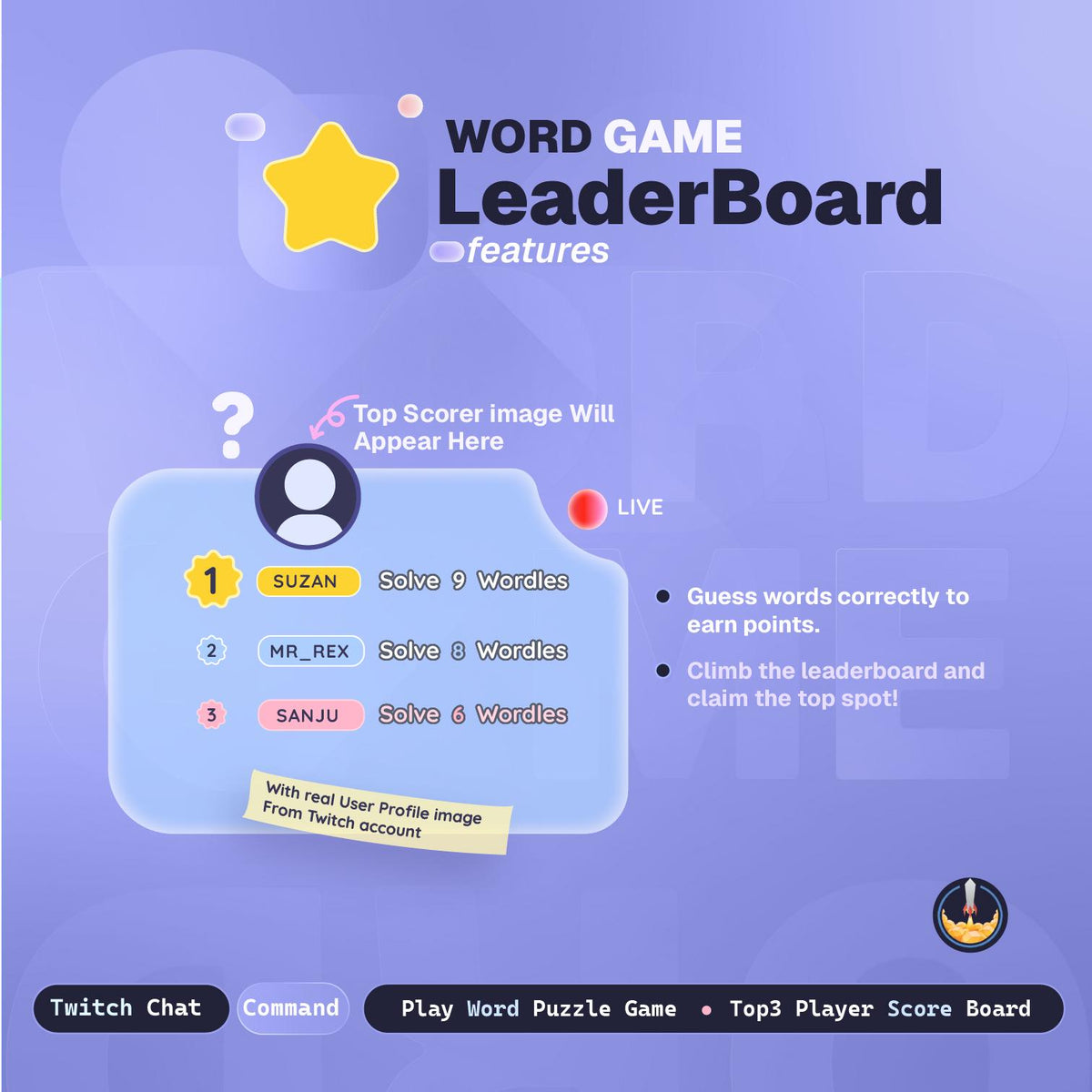 Twitch Word Game Widget | Interactive Chat Word Game for StreamElements | Animated Leaderboard & Hall of Fame | Stream Overlay