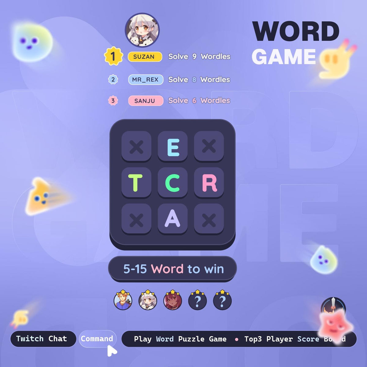 Twitch Word Game Widget | Interactive Chat Word Game for StreamElements | Animated Leaderboard & Hall of Fame | Stream Overlay
