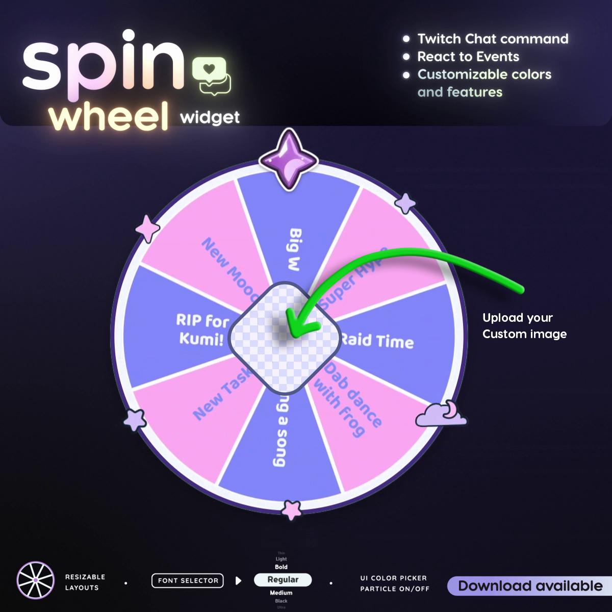 Interactive Twitch Spin Wheel Widget | React to Events | Customizable Chat Command Overlay (Digital Download)