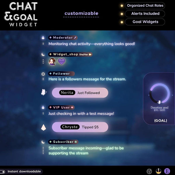 Neon Moon Glow Chat Widget | Twitch StreamElements Animated Overlay (Digital Download)