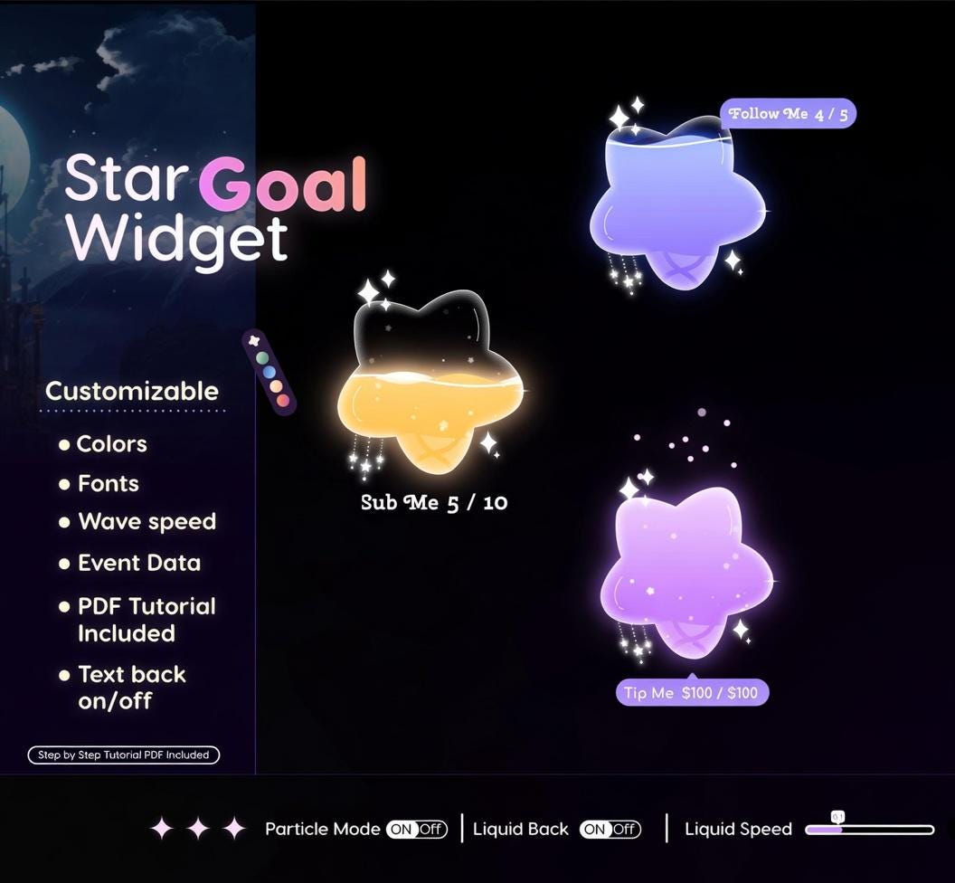 Animated Star Goal Widget for Twitch, Kick OBS, Celestial Stream Overlay (Digital Download)