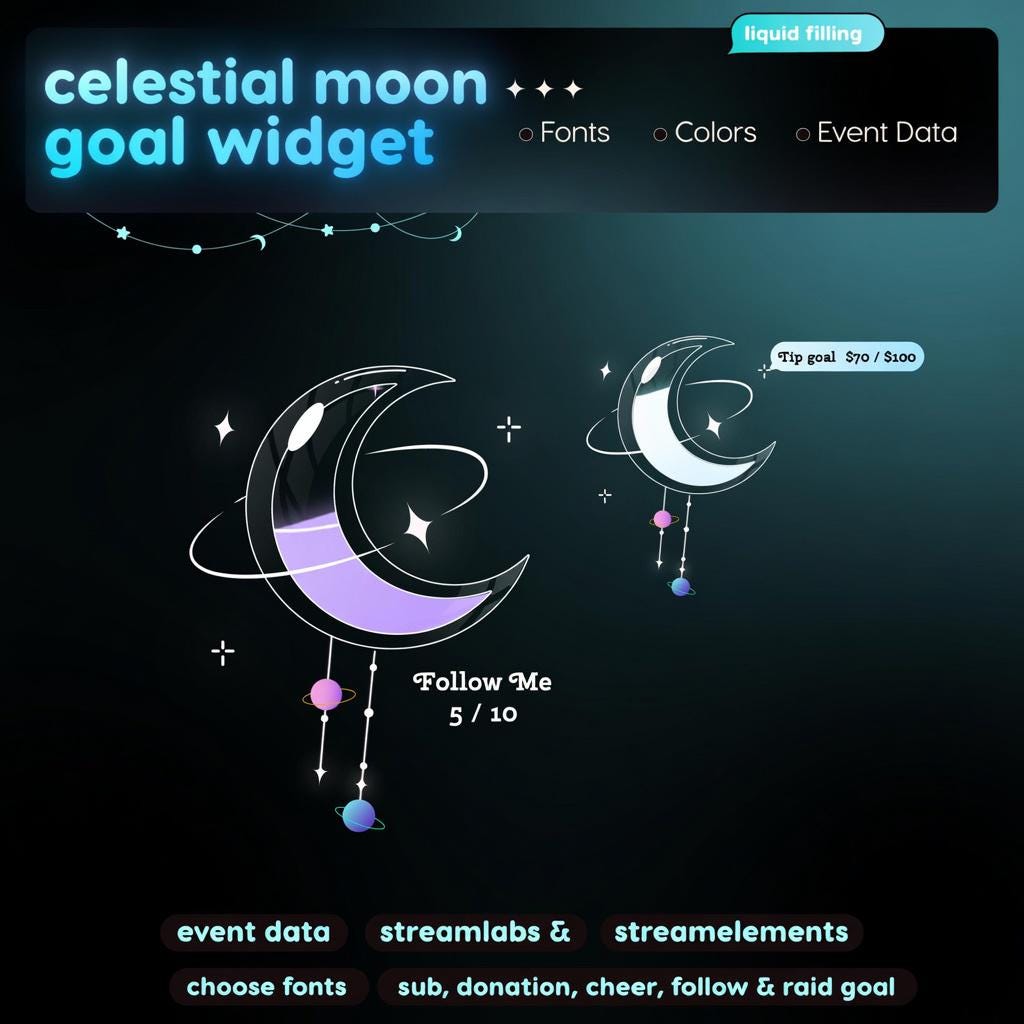 Celestial Moon Goal Widget | Animated Stream Tracker (Digital Download)
