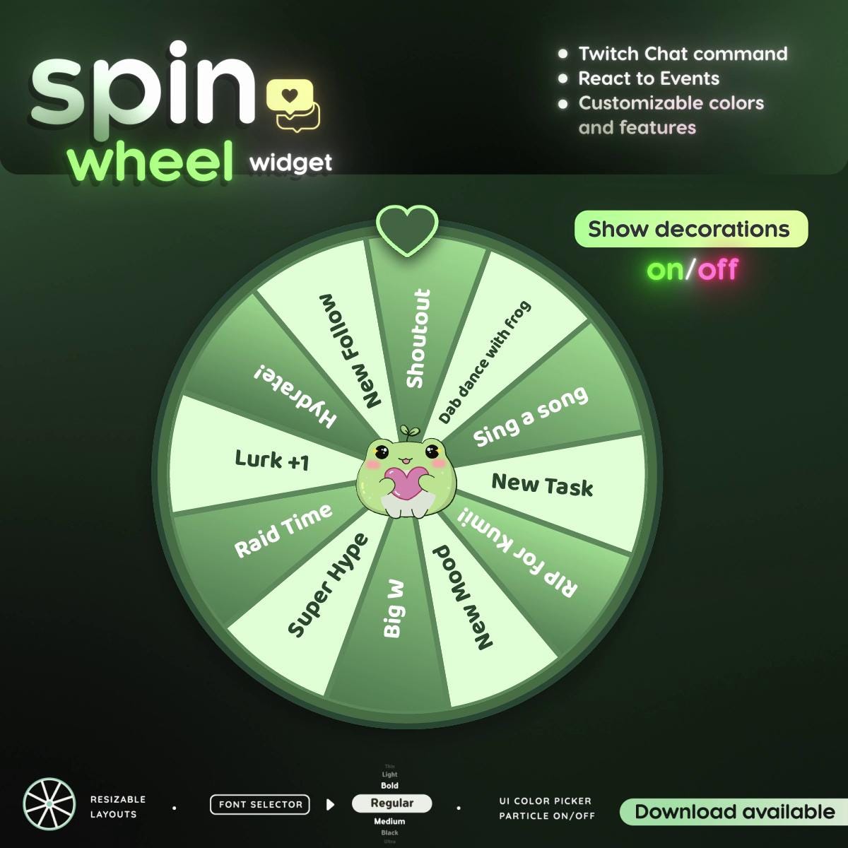 Cute Frog Twitch Spin Wheel Widget | Interactive Chat Command Overlay (Digital Download)