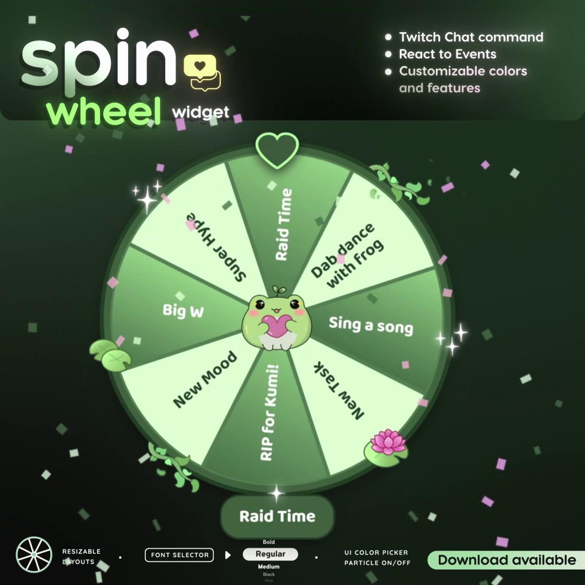 Cute Frog Twitch Spin Wheel Widget | Interactive Chat Command Overlay (Digital Download)