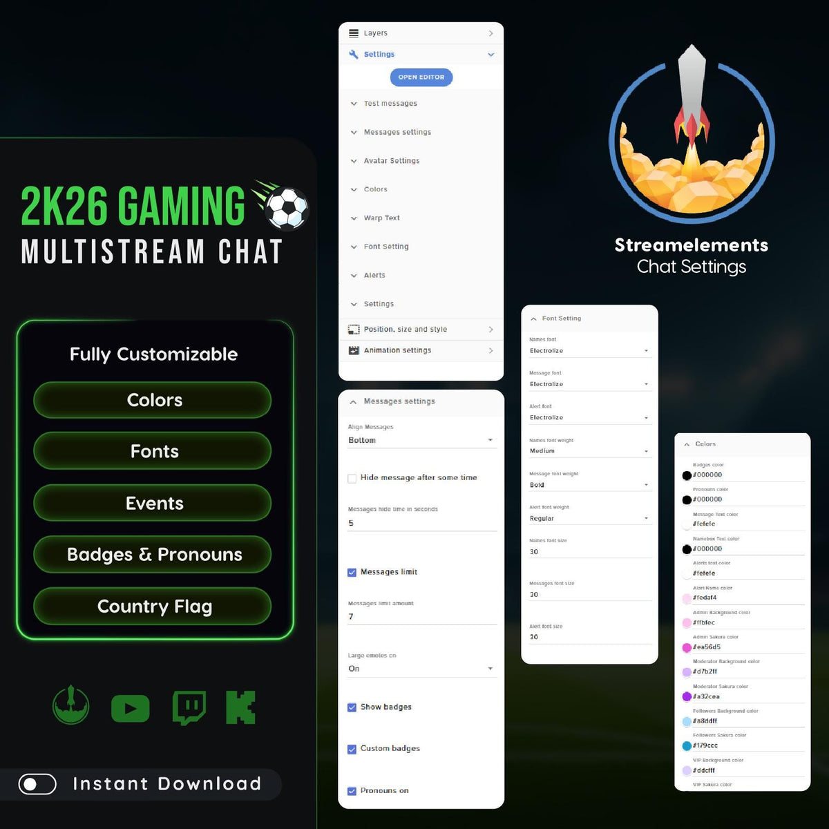 Multi Platform Stream Chat Widget | Twitch, YouTube, Kick Overlay (Digital Download)