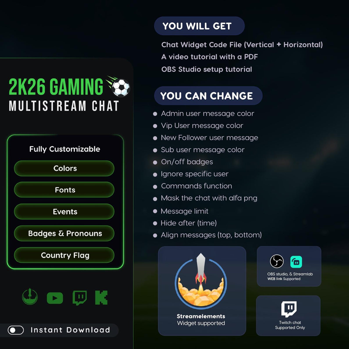 Multi Platform Stream Chat Widget | Twitch, YouTube, Kick Overlay (Digital Download)