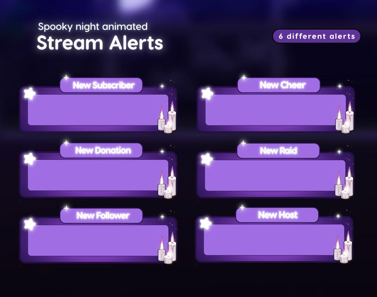 Animated Stream Alerts Pack | Spooky Night Halloween Purple Theme (Digital Download)