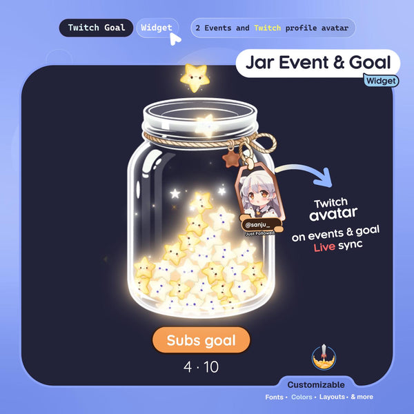 Twitch Jar Goal Widget StreamElements | Animated Sub Follower Donation Bits Goal + Live Alert Tag with Viewer Photo