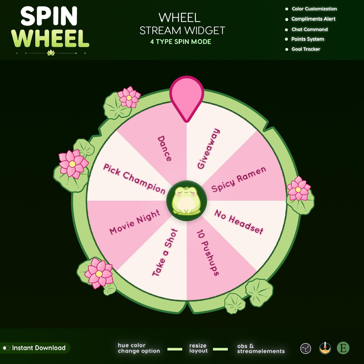 Lilypad Spin Wheel Widget | Event Reactive | Auto Spin | Manual Command | Streamelements | Twitch (Digital Download)