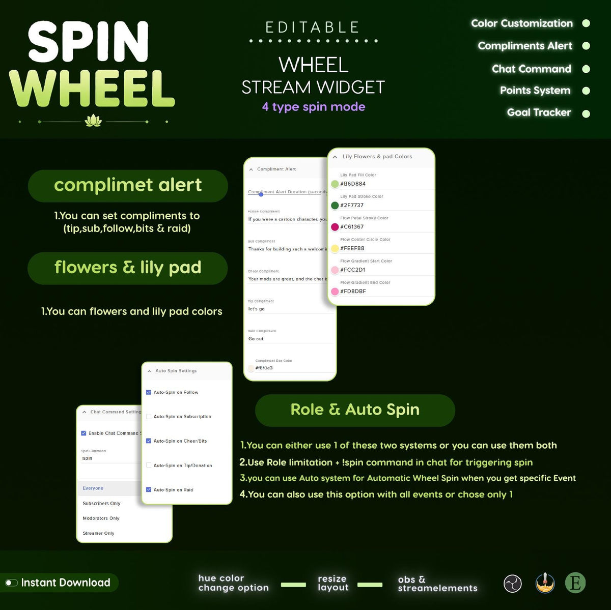 Lilypad Spin Wheel Widget | Event Reactive | Auto Spin | Manual Command | Streamelements | Twitch (Digital Download)