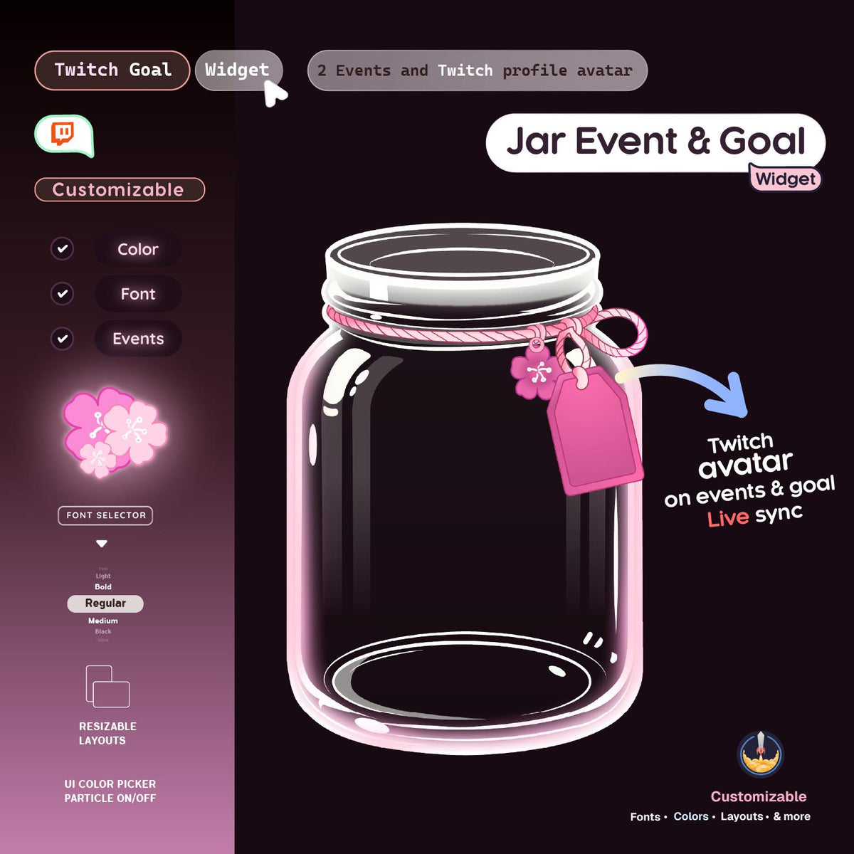 Sakura Falling Jar Goal Widget for StreamElements | Animated Twitch Sub, Follower, Donation & Bits Goal | Event with Viewer Photo