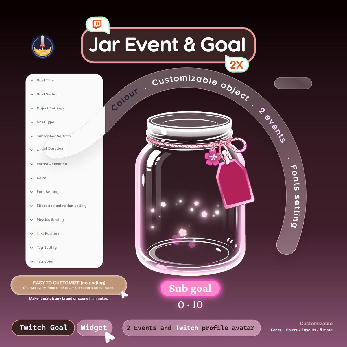 Sakura Falling Jar Goal Widget for StreamElements | Animated Twitch Sub, Follower, Donation & Bits Goal | Event with Viewer Photo