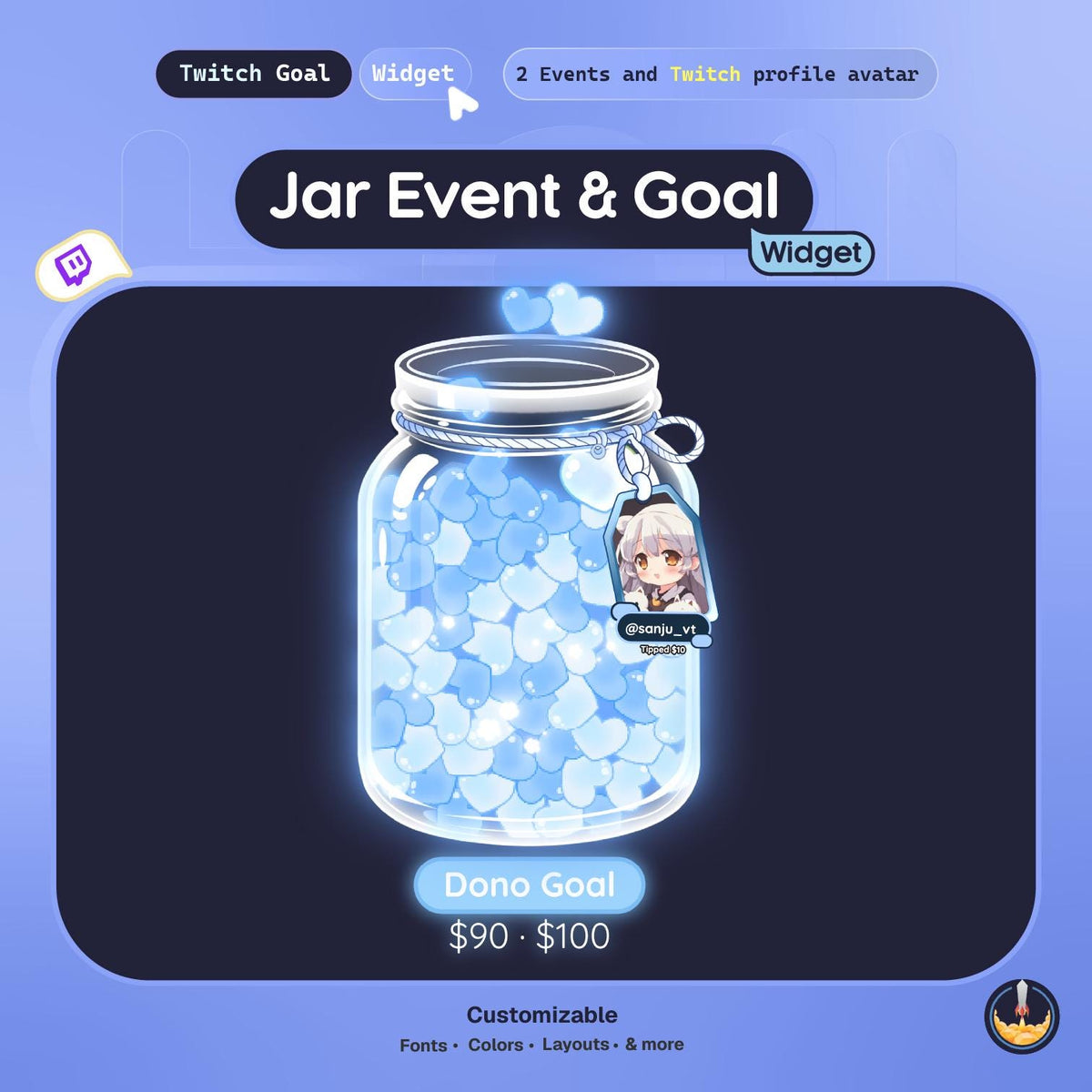 Animated Heart Falling Jar Goal Widget for Twitch | Sub, Follower, Donation Alerts (Digital Download)
