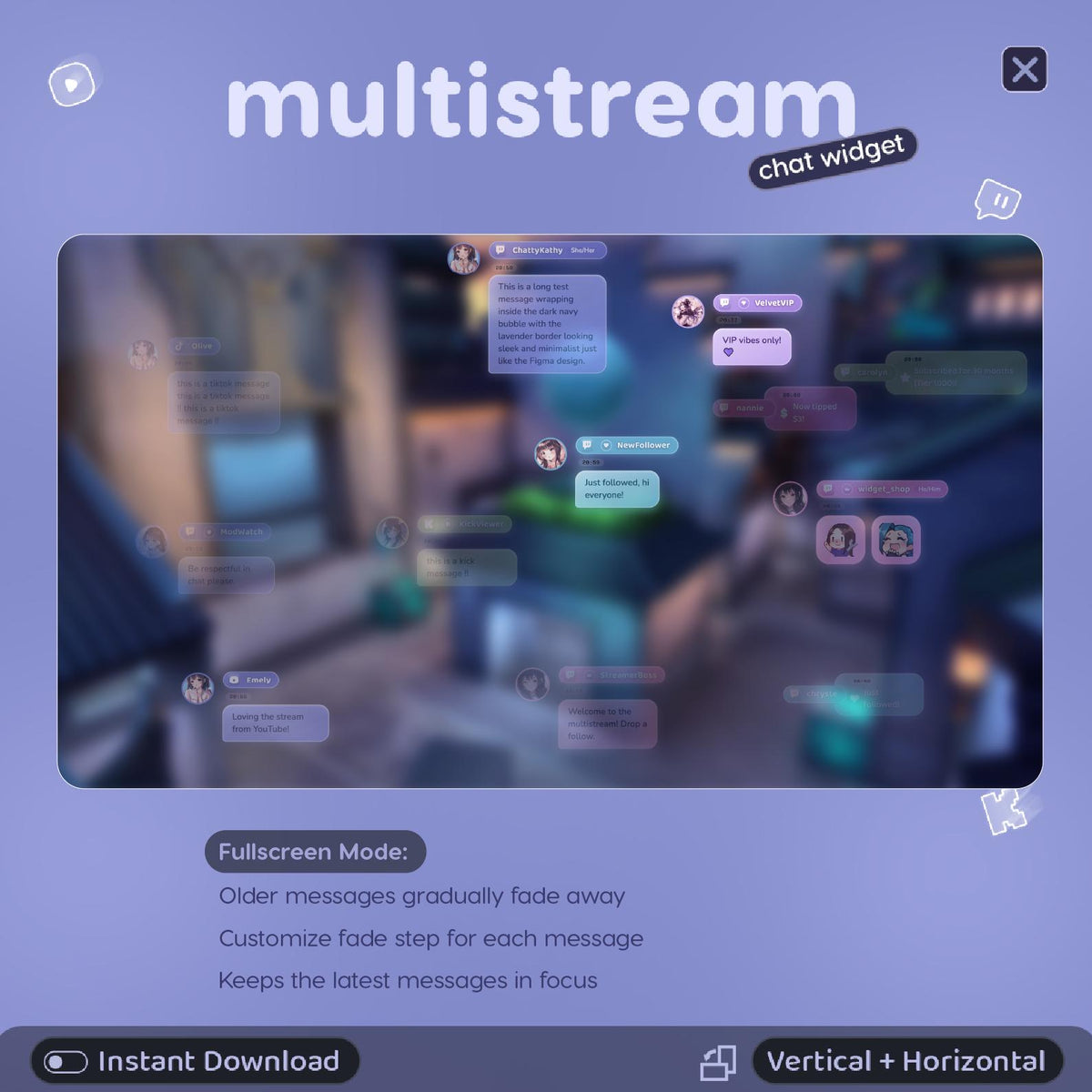 Multistream Chat Widget • Twitch, YouTube, Kick Overlay (Digital Download)  Easy Setup - One Click Installation