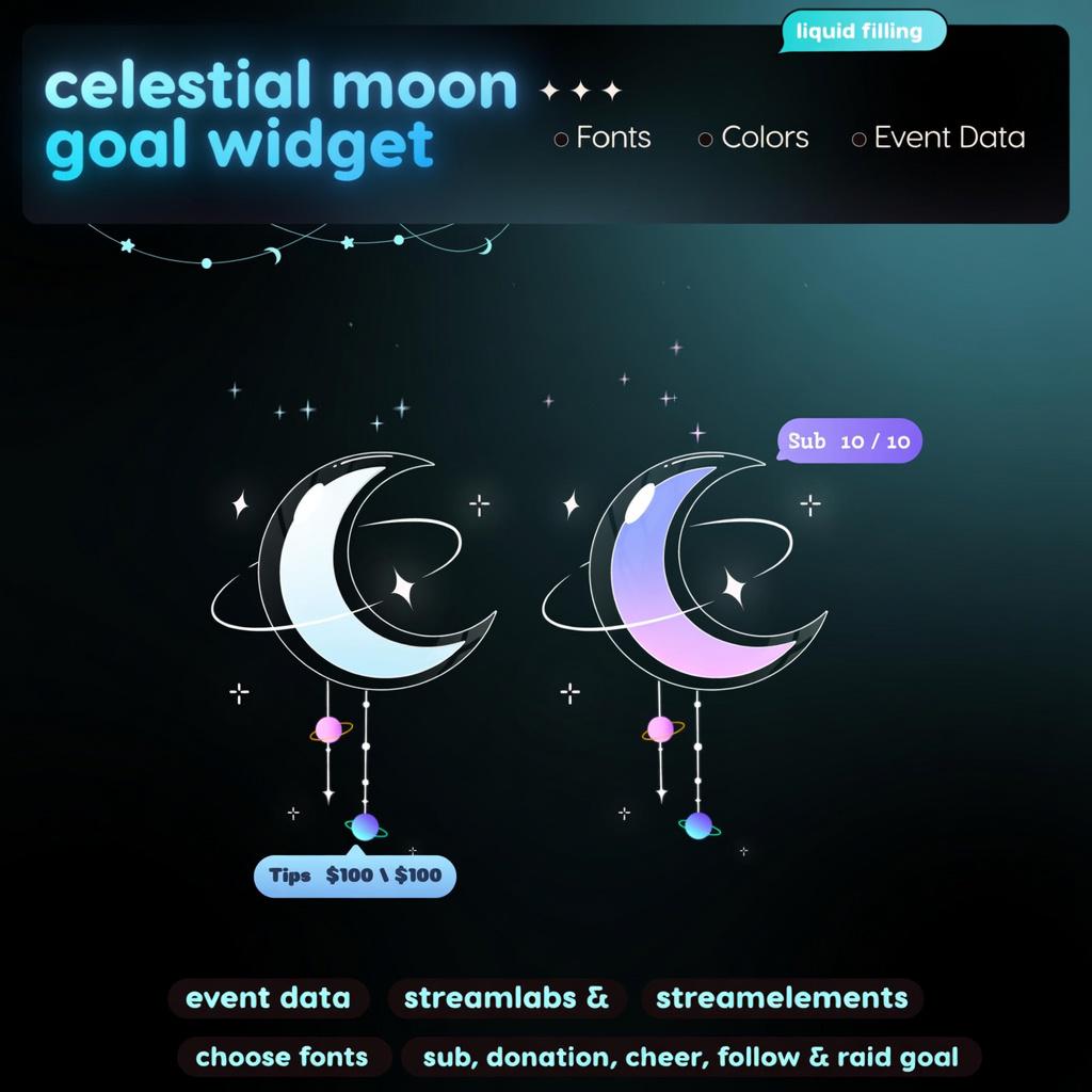 Celestial Moon Goal Widget | Animated Stream Tracker (Digital Download)