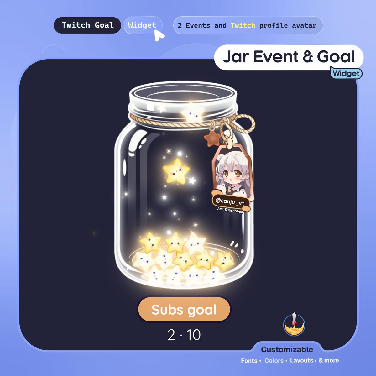 Twitch Jar Goal Widget StreamElements | Animated Sub Follower Donation Bits Goal + Live Alert Tag with Viewer Photo