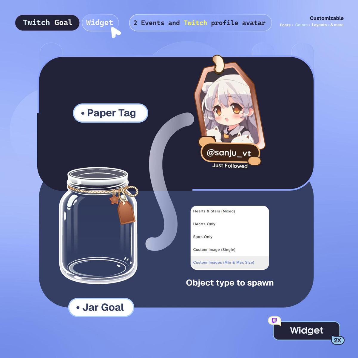Twitch Jar Goal Widget StreamElements | Animated Sub Follower Donation Bits Goal + Live Alert Tag with Viewer Photo