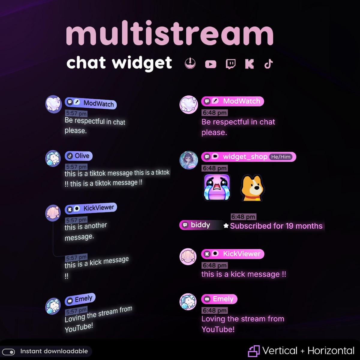 Neon Animated Multistream Chat Widget • Twitch, YouTube, Kick Overlay (Digital Download)
