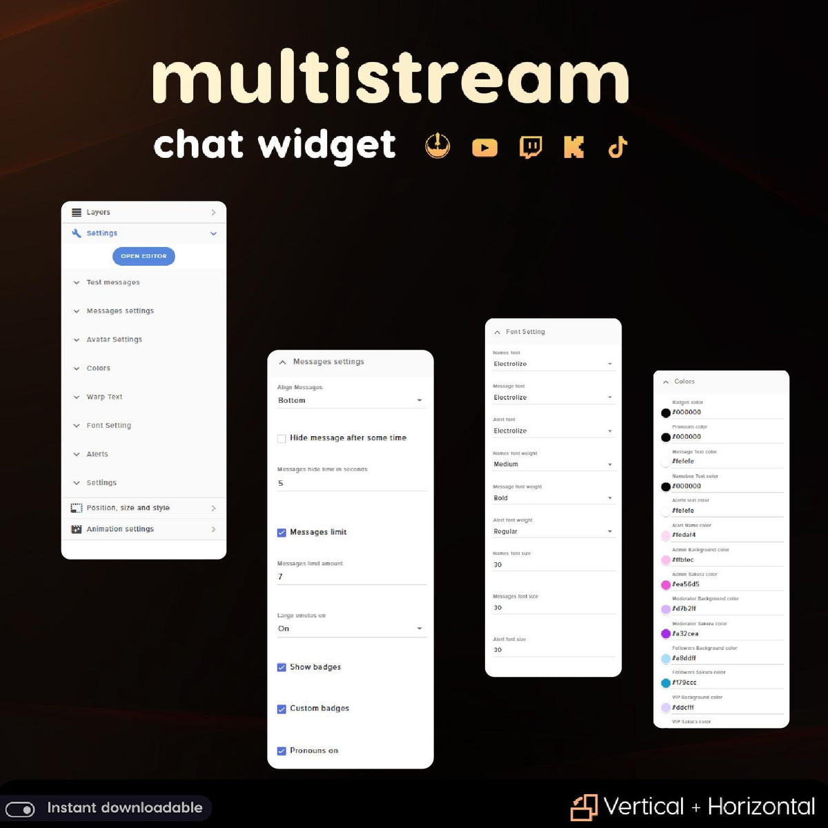 Neon Animated Multistream Chat Widget • Twitch, YouTube, Kick Overlay (Digital Download)