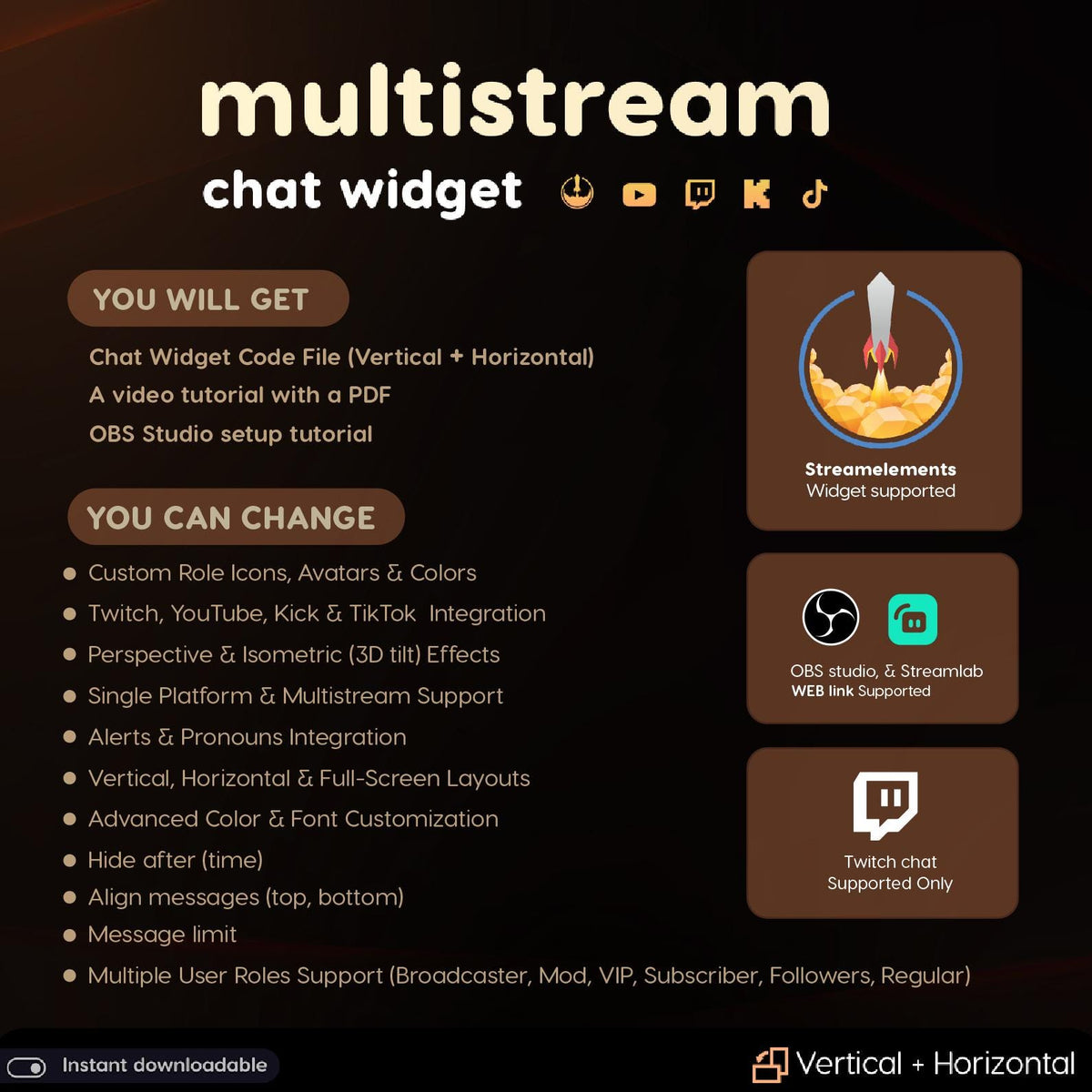 Neon Animated Multistream Chat Widget • Twitch, YouTube, Kick Overlay (Digital Download)